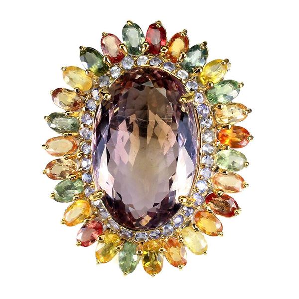 Natural Handmade Ametrine 25.40 Ct Sapphire Tanzanite Brooch
