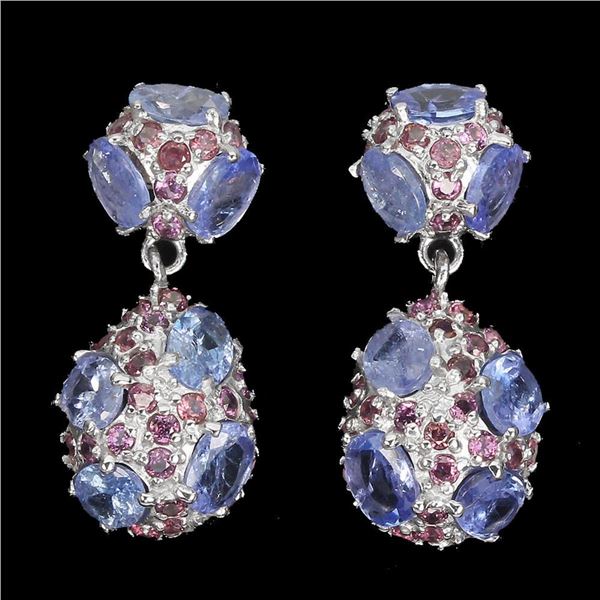 Natural Tanzanite & Rhodolite Garnet Earrings