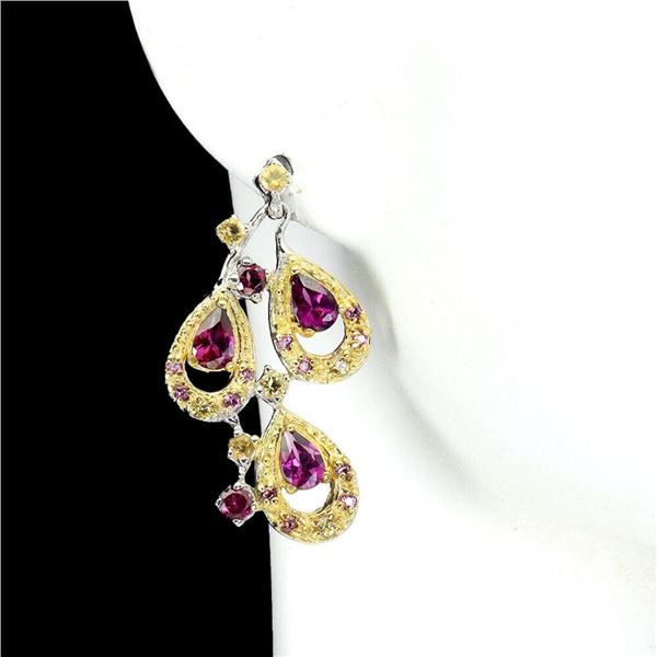 Natural Rhodolite Garnet & Sapphire Earrings