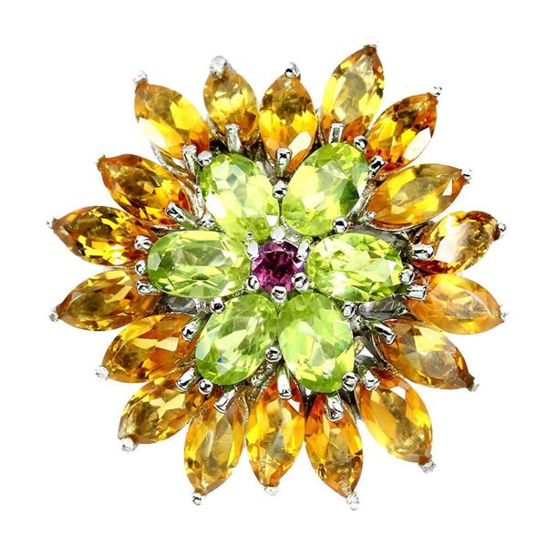 Natural Citrine Peridot Rhodolite Garnet Ring