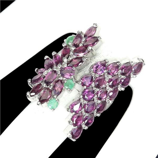 Natural Rhodolite Garnet Emerald Ring