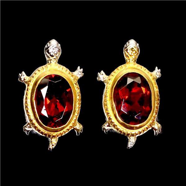 Natural  Rhodolite Garnet Turtle Earrings