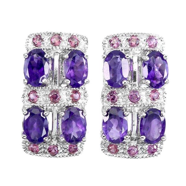 Natural  Amethyst & Rhodolite Garnet  Earrings