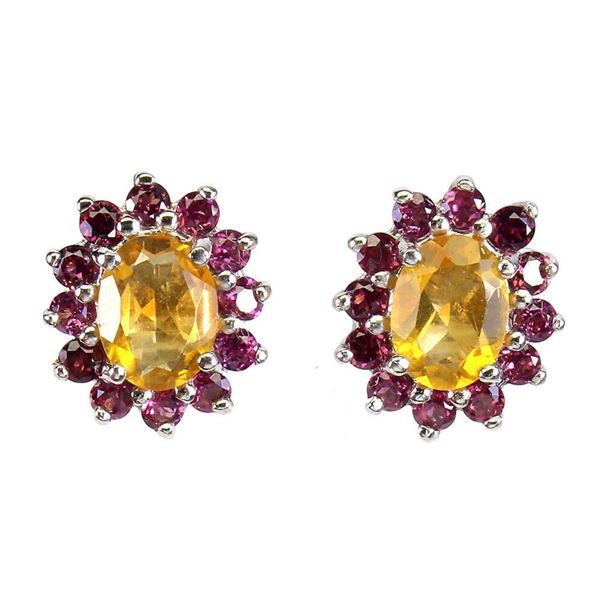 Natural Yellow Citrine & Rhodolite Garnet Earrings