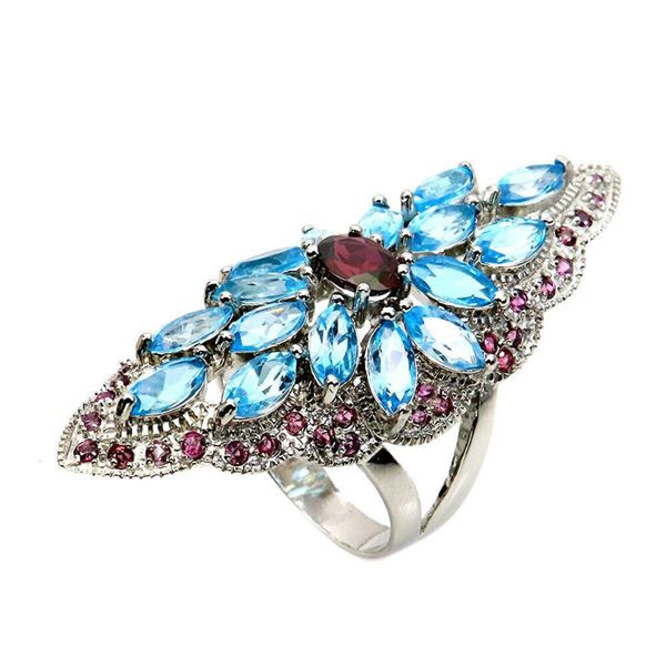 Natural Rhodolite Garnet & Swiss Blue Topaz Ring