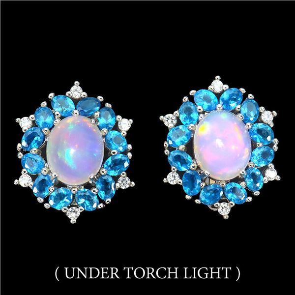 Natural White Ethiopian Opal & Apatite Earrings