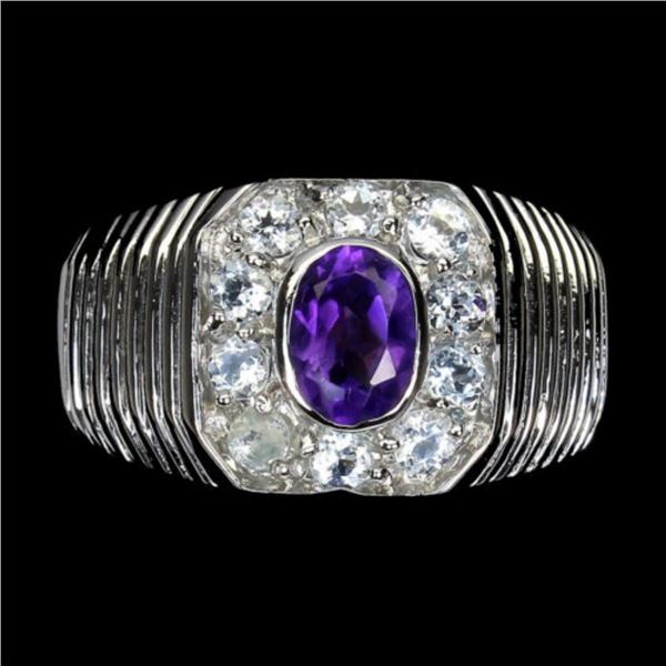 Natural  Amethyst  Aquamarine Ring