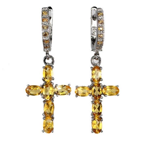 Natural Unheated Oval Yellow Citrine Cross Earrings