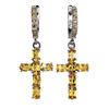 Image 1 : Natural Unheated Oval Yellow Citrine Cross Earrings