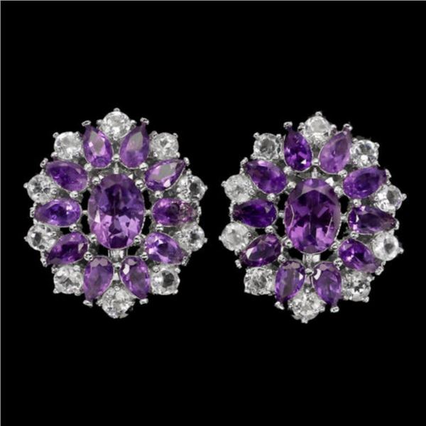 Natural  Purple Amethyst 8x6mm Aquamarine Earrings