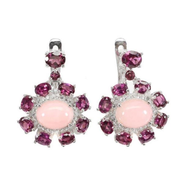 Natural Unheated Oval Pink Opal & Rhodolite Earrings