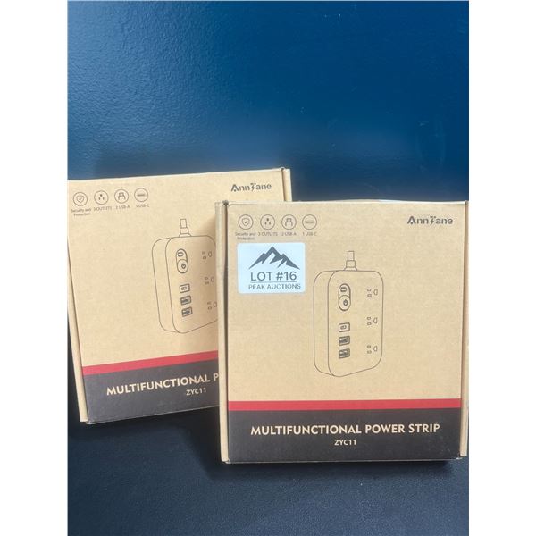 Lot of 2 Multifunctional Power Strips w/ 3 Outlets & USB Ports