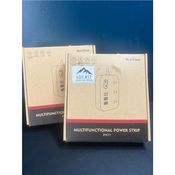 Lot of 2 Multifunctional Power Strips w/ 3 Outlets & USB Ports