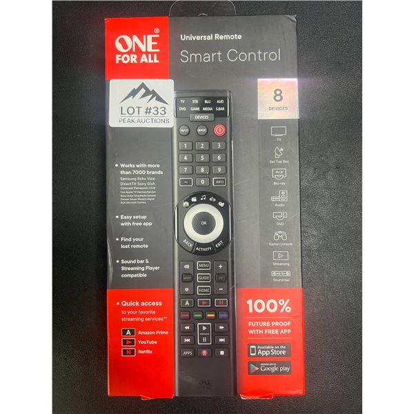 Lot of 1 One For All Universal Remote - Smart Control