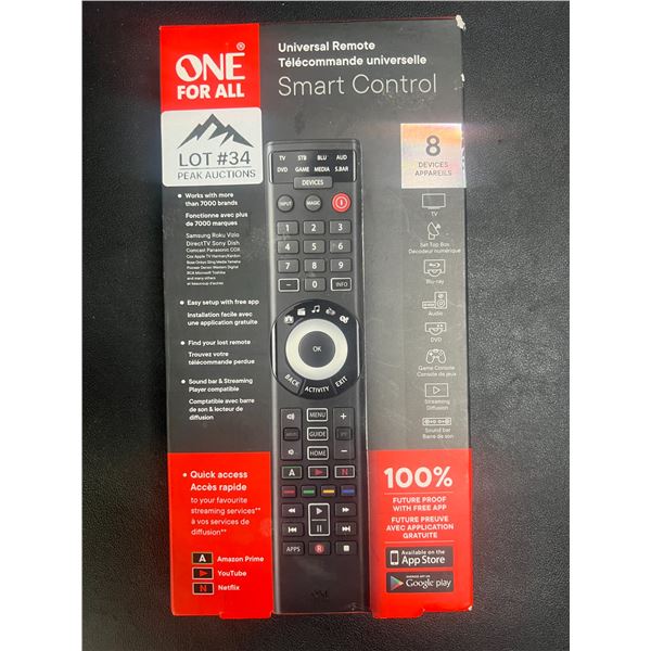 Lot of 1 One For All Universal Remote - Smart Control