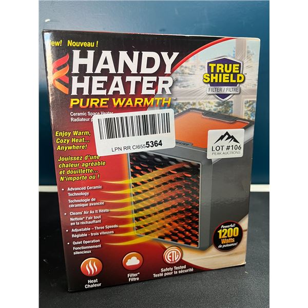 Lot of 1 Handy Heater - Pure Warmth - Ceramic Space Heater