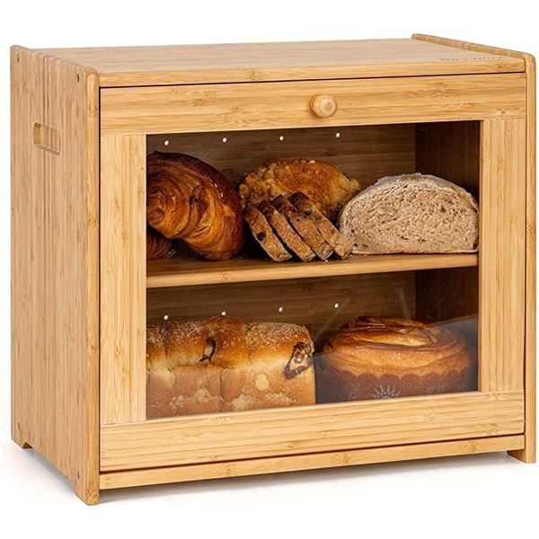 Lot of 1 Bamboo Storage Box - 2-Layer/Bread Box - 15 x 14 x 10 inch - Large Size