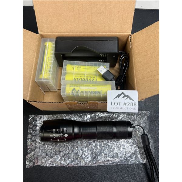 Lot of 1 LED Tactical Flashlight Set - Battery & Charger Included