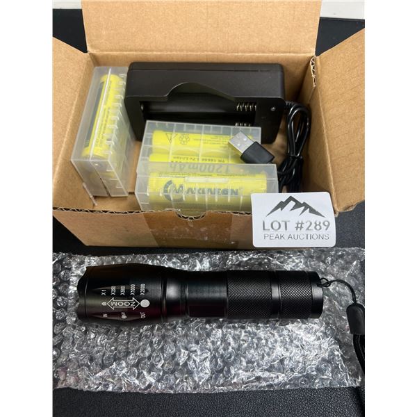 Lot of 1 LED Tactical Flashlight Set - Battery & Charger Included