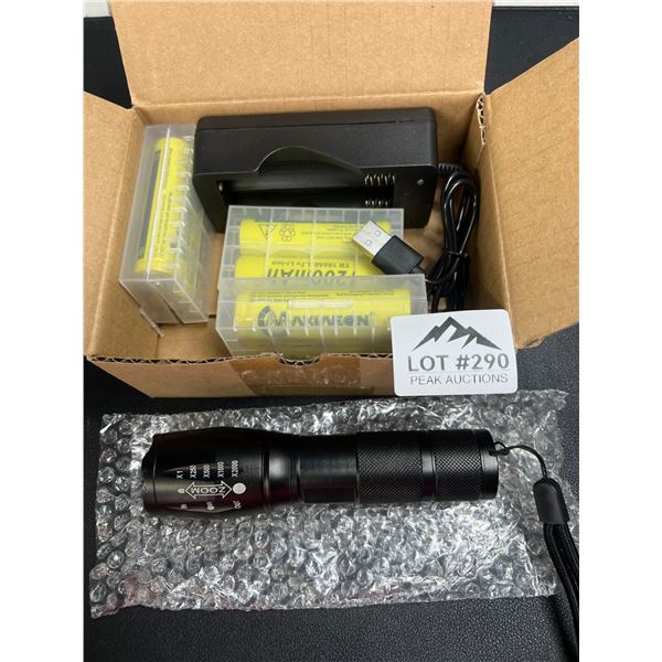 Lot of 1 LED Tactical Flashlight Set - Battery & Charger Included