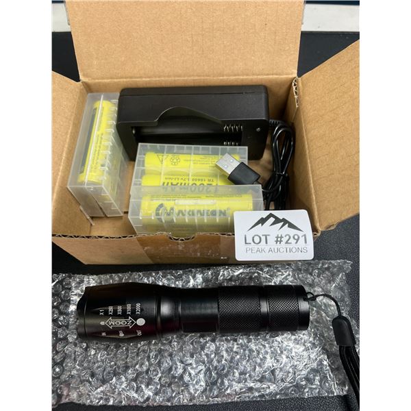 Lot of 1 LED Tactical Flashlight Set - Battery & Charger Included