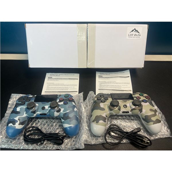 Lot of 2 Wireless Double-Shock Controllers For Playstation 4 (PS4) - Camo Design (Blue+Green)
