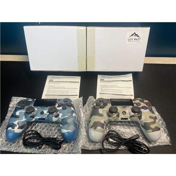 Lot of 2 Wireless Double-Shock Controllers For Playstation 4 (PS4) - Camo Design (Blue+Green)