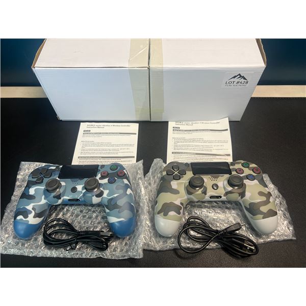 Lot of 2 Wireless Double-Shock Controllers For Playstation 4 (PS4) - Camo Design (Blue+Green)