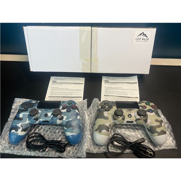 Lot of 2 Wireless Double-Shock Controllers For Playstation 4 (PS4) - Camo Design (Blue+Green)