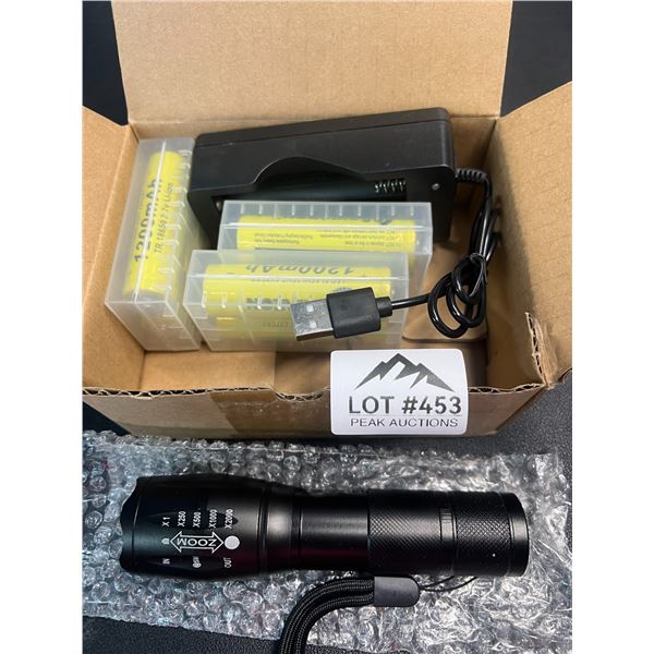 Lot of 1 LED Tactical Flashlight Set w/ Batteries & Battery Charger