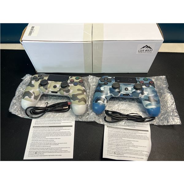 Lot of 2 Wireless Controllers for PS4/Playstation 4 - Camo Blue & Green