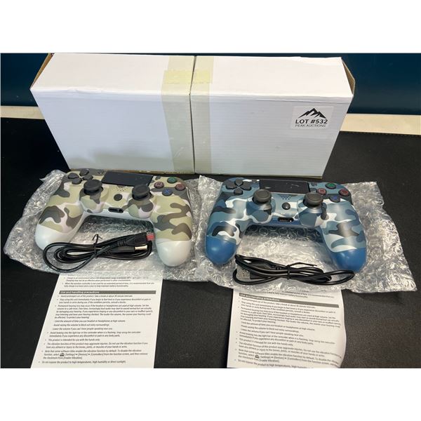 Lot of 2 Wireless Controllers for PS4/Playstation 4 - Camo Blue & Green