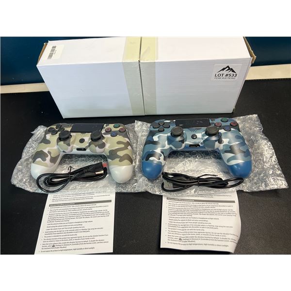 Lot of 2 Wireless Controllers for PS4/Playstation 4 - Camo Blue & Green