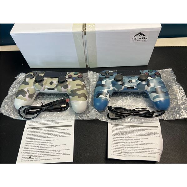 Lot of 2 Wireless Controllers for PS4/Playstation 4 - Camo Blue & Green