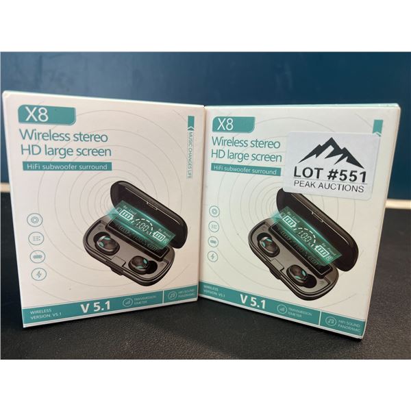Lot of 2 X8 Wireless Bluetooth Earbuds