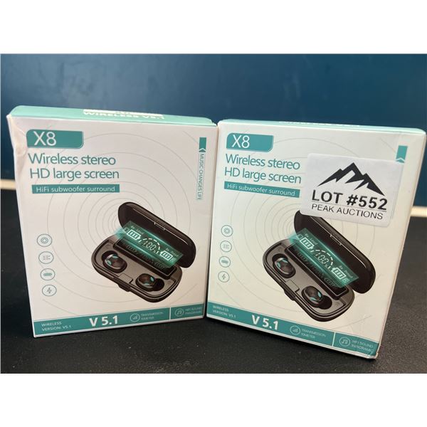 Lot of 2 X8 Wireless Bluetooth Earbuds