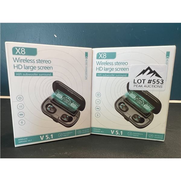 Lot of 2 X8 Wireless Bluetooth Earbuds