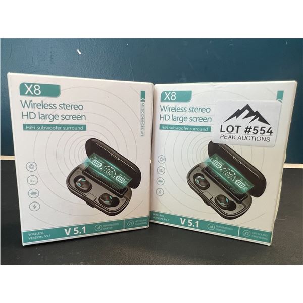 Lot of 2 X8 Wireless Bluetooth Earbuds