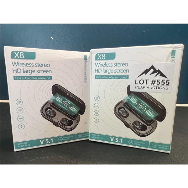 Lot of 2 X8 Wireless Bluetooth Earbuds