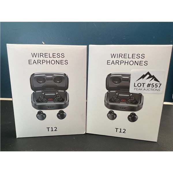 Lot of 2 T12 Wireless Bluetooth Earbuds