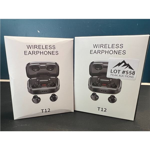 Lot of 2 T12 Wireless Bluetooth Earbuds