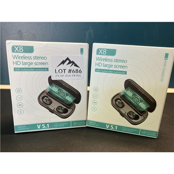 Lot of 2 Pairs of X8 Wireless Bluetooth Earbuds