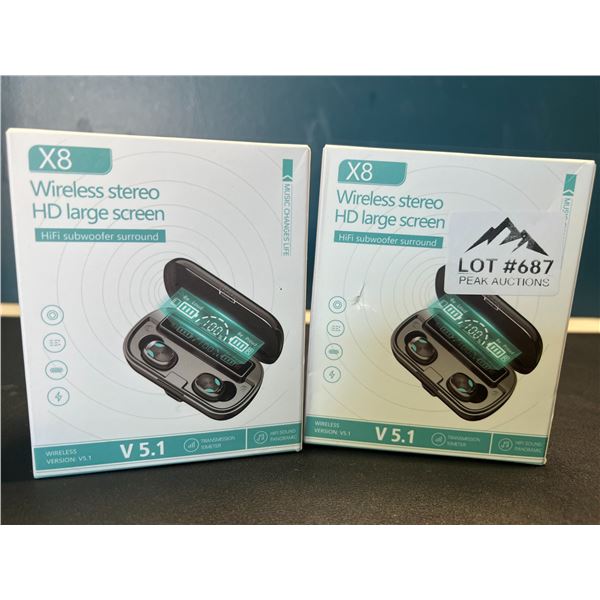 Lot of 2 Pairs of X8 Wireless Bluetooth Earbuds