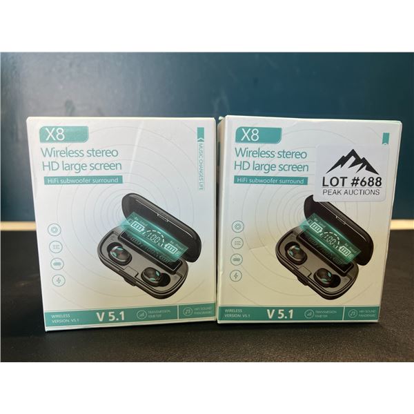 Lot of 2 Pairs of X8 Wireless Bluetooth Earbuds