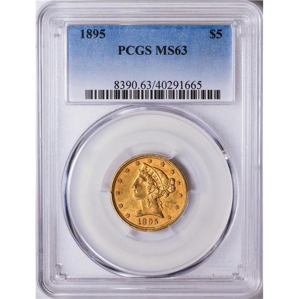 1895 $5 Liberty Head Half Eagle Gold Coin PCGS MS63