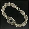 Image 8 : Antique Edwardian 10k White Gold Filigree Link Bracelet w/ Marquise Sim Sapphire
