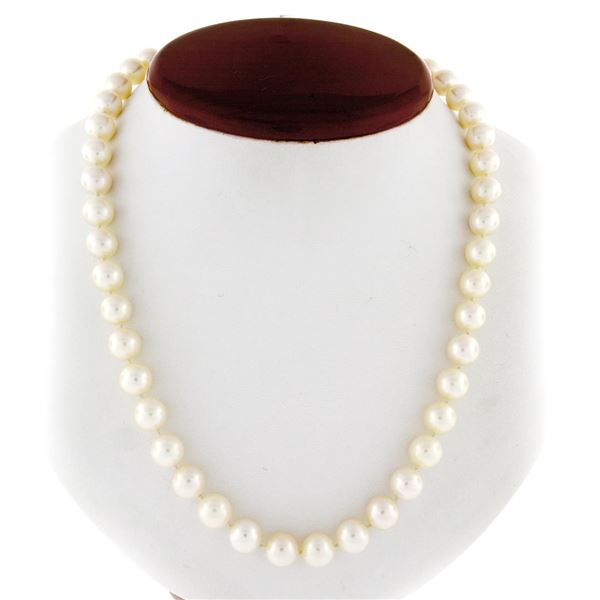 18" 8.5-8.75mm White Akoya Pearl Strand Necklace w/ 14K Yellow Gold Ball Clasp