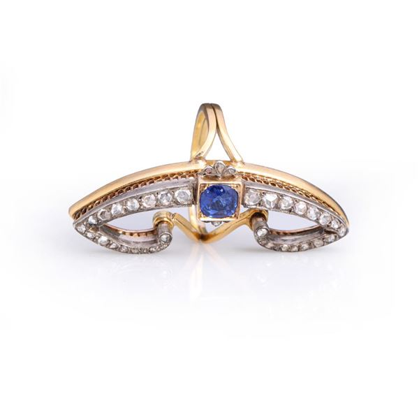Art Deco 14k Yellow & White Gold Sapphire & Diamond Cocktail Ring