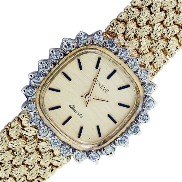 Geneve Ladies 14K 34 Grams Yellow Gold Diamond Bezel Wristwatch