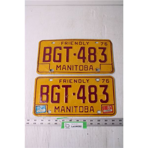 (2) Manitoba 1976 License Plates